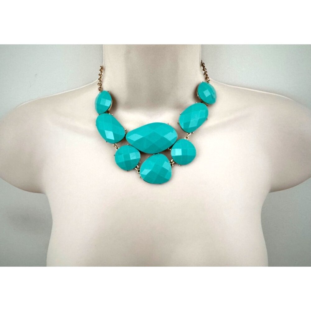 TEAL STATEMENT NECKLACE Turquoise Jewelry Beaded Crystals Wedding Evening Party